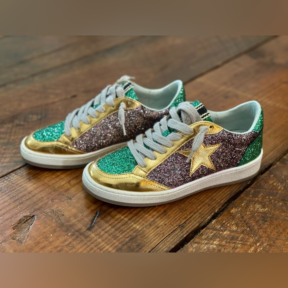 ShuShop MARDI GRAS Gold and Green Glitter Sneakers Size 6